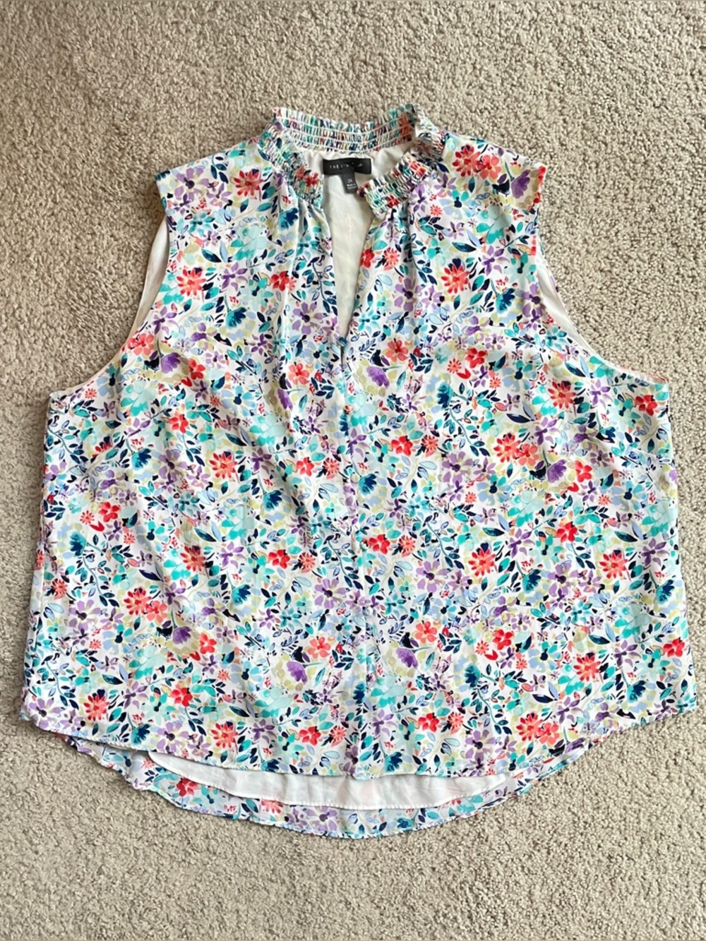 The Limited Colorful Floral Button Down Sleeveless Blouse Top 2X Purple Blue Red